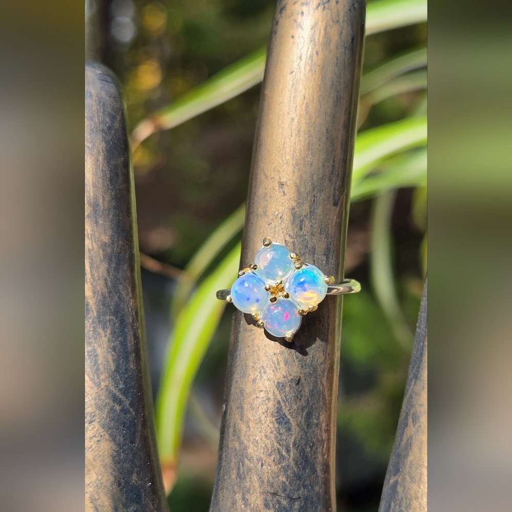 HOST PICK! ππ Opal Natural 4k Sterling & Gold Ring Sz6.5 - Picture 3 of 8